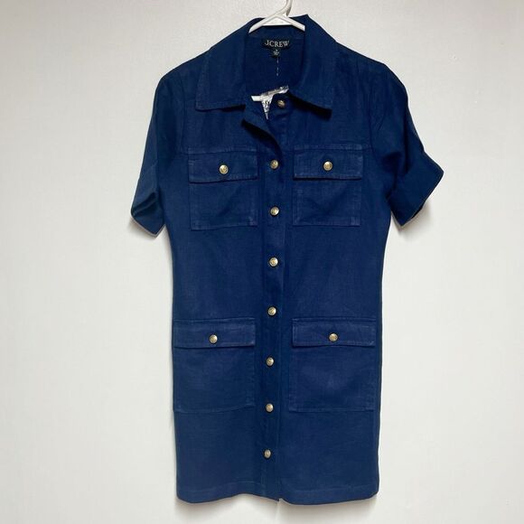 NWT J.CREW $168 Gamine shirtdress in linen, Dark Evening-Navy -Sz 00 - Picture 5 of 11